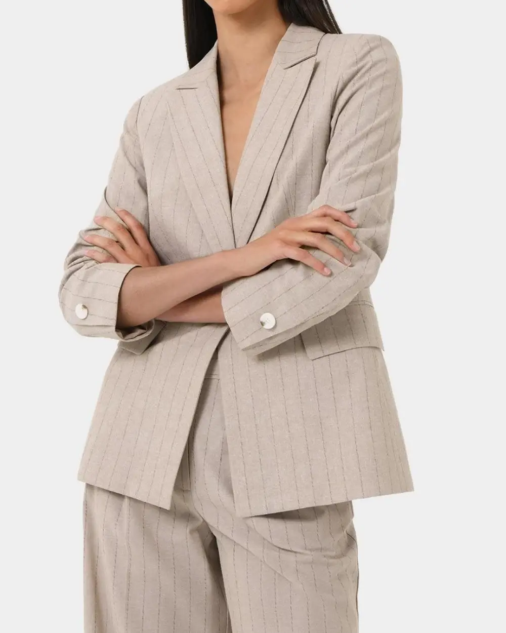 Stripe Cotton Jacket -Beige Brown