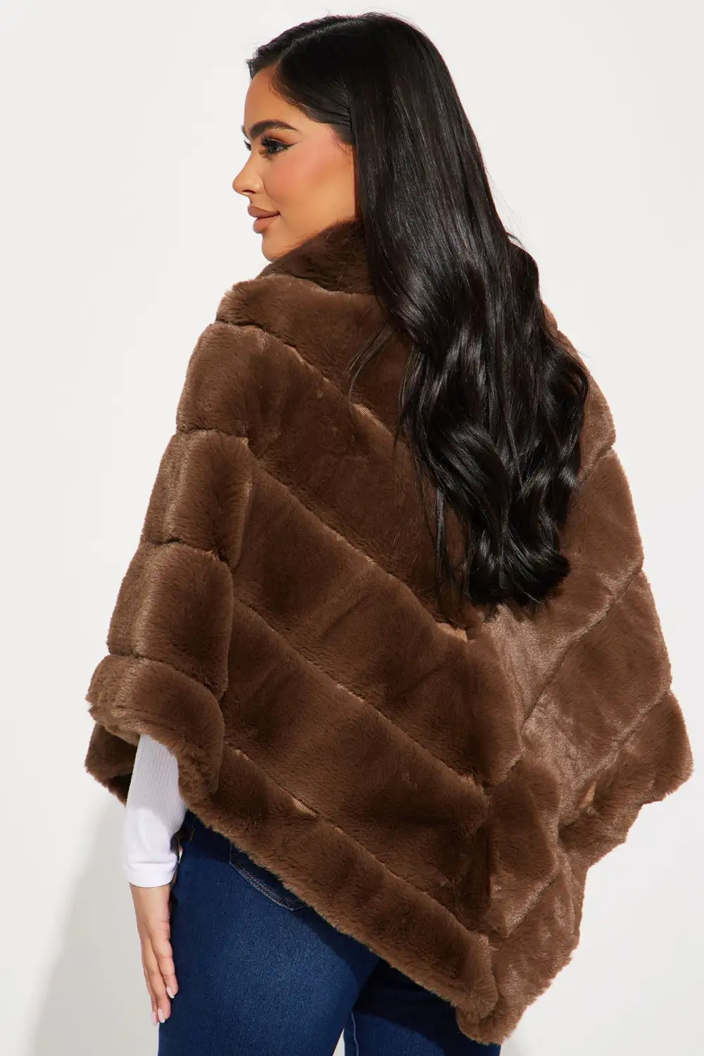 Wine and Dine Faux Fur Poncho - Brown