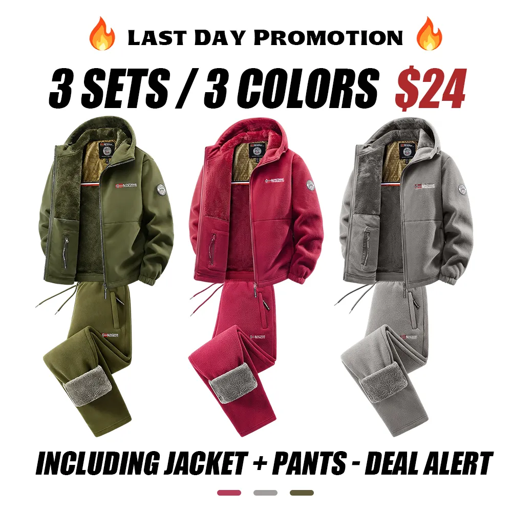 Men'S Outdoor Heavyweight Fleece Jacket&Men's Winter Outdoor Sports Fleece Pants-2 price set - Double-Sided Warm Hooded Coat With Full Zip, Multi Pockets & Machine Washable Polyester For Camping Hiking Casual Wear