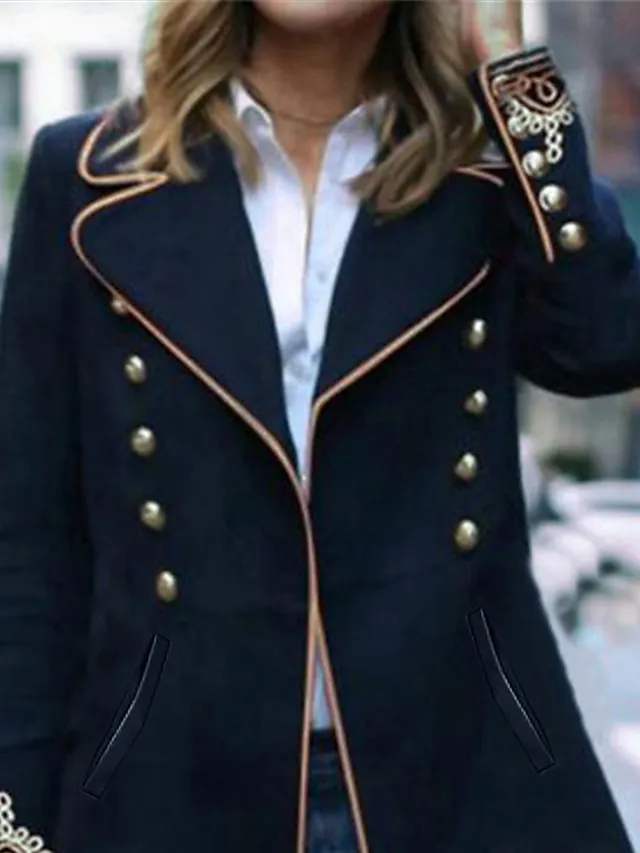 Women's Winter Coat Long Overcoat Fall Botton Lapel Pea Coat Floral Print Formal Comfortable Artistic Style Elegant Outerwear Long Sleeve Black S