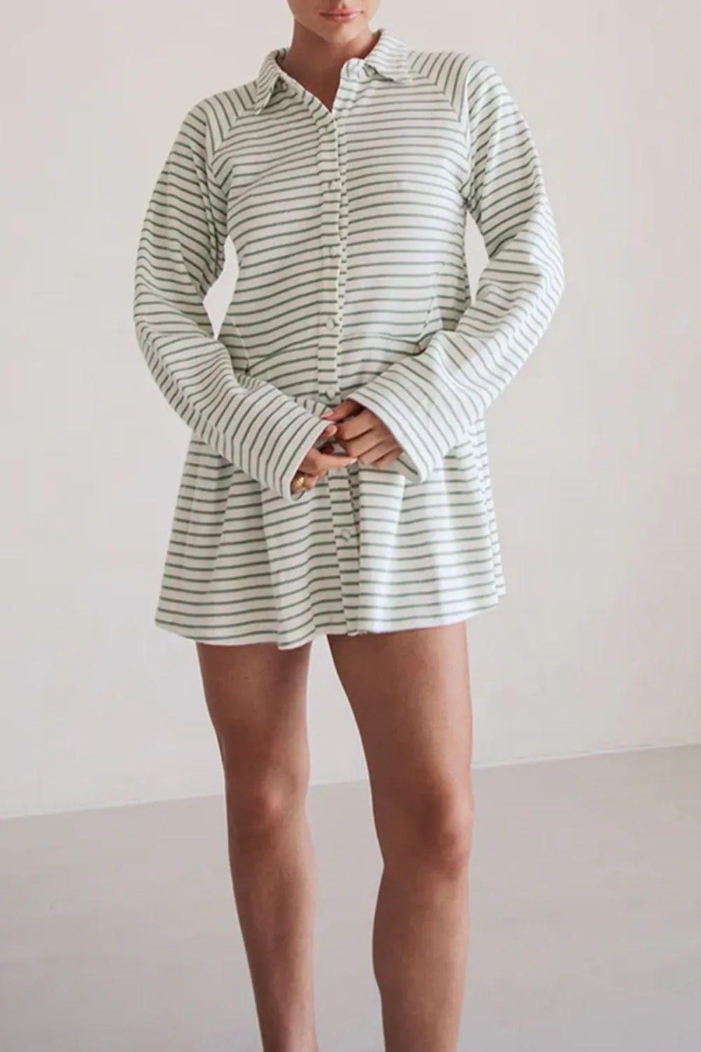 Striped Long Sleeve Button Up Mini Dress