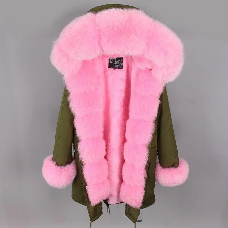 Women's Parka Fox Fur Coats Real Fur Winter Long Black Park Cotton Thick Warm