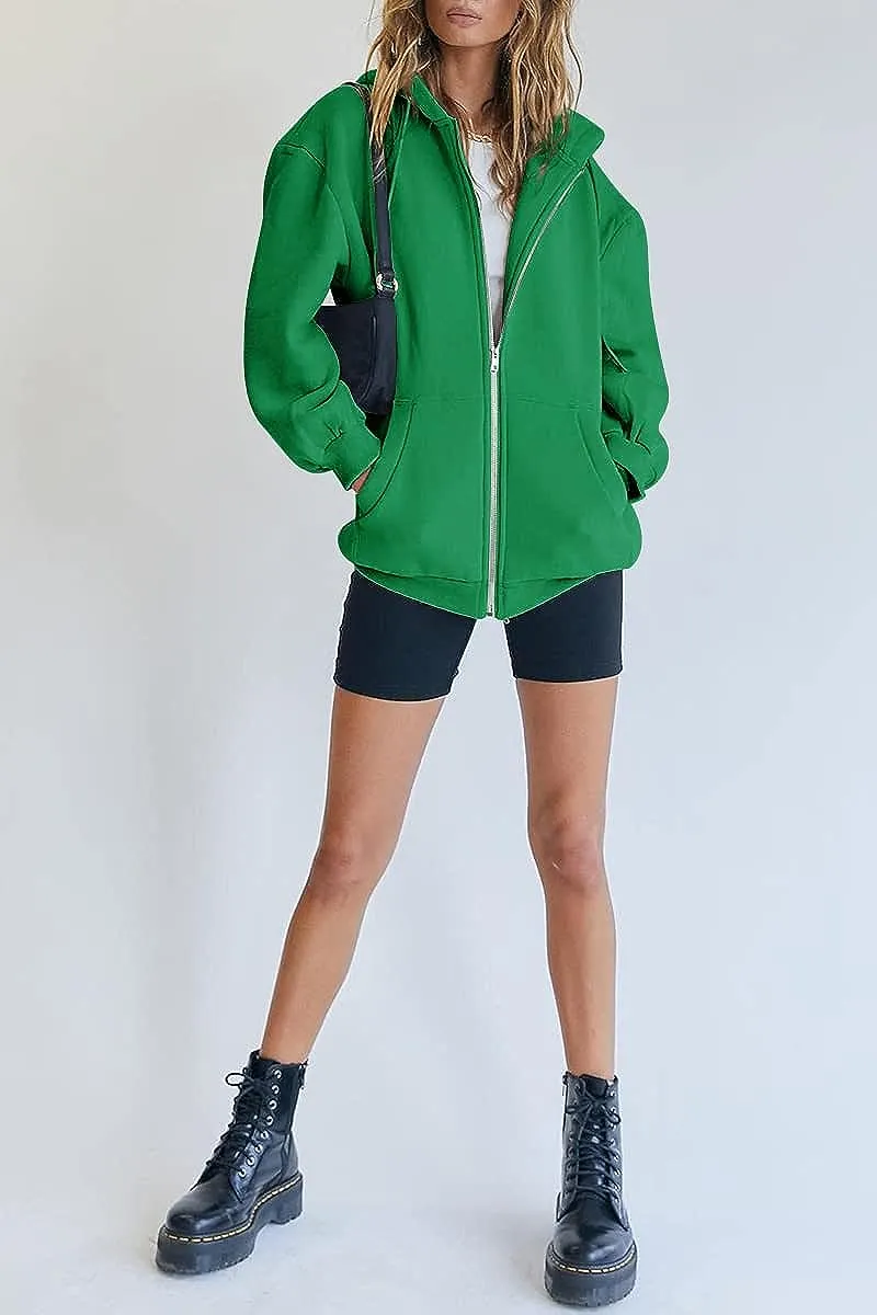 Women's Cute Hoodies Teen Girl Fall Jacket Oversized Sweatshirts Casual Drawstring Zip Up Y2K Hoodie with Pocket