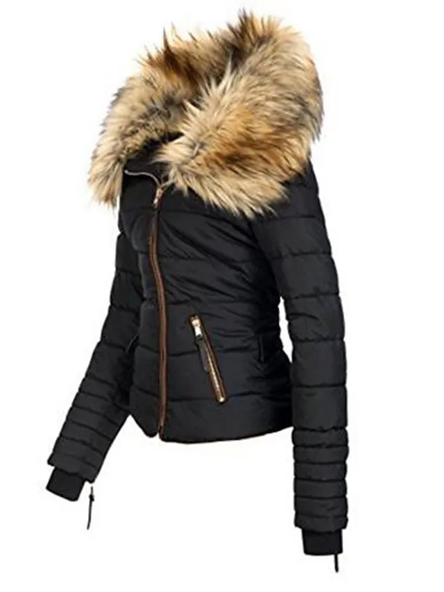 Women's Puffer Jacket Casual Daily Zipper Casual Daily Polyester Coat Winter Fall Black Zipper Hoodie Regular Fit S M L XL XXL 3XL