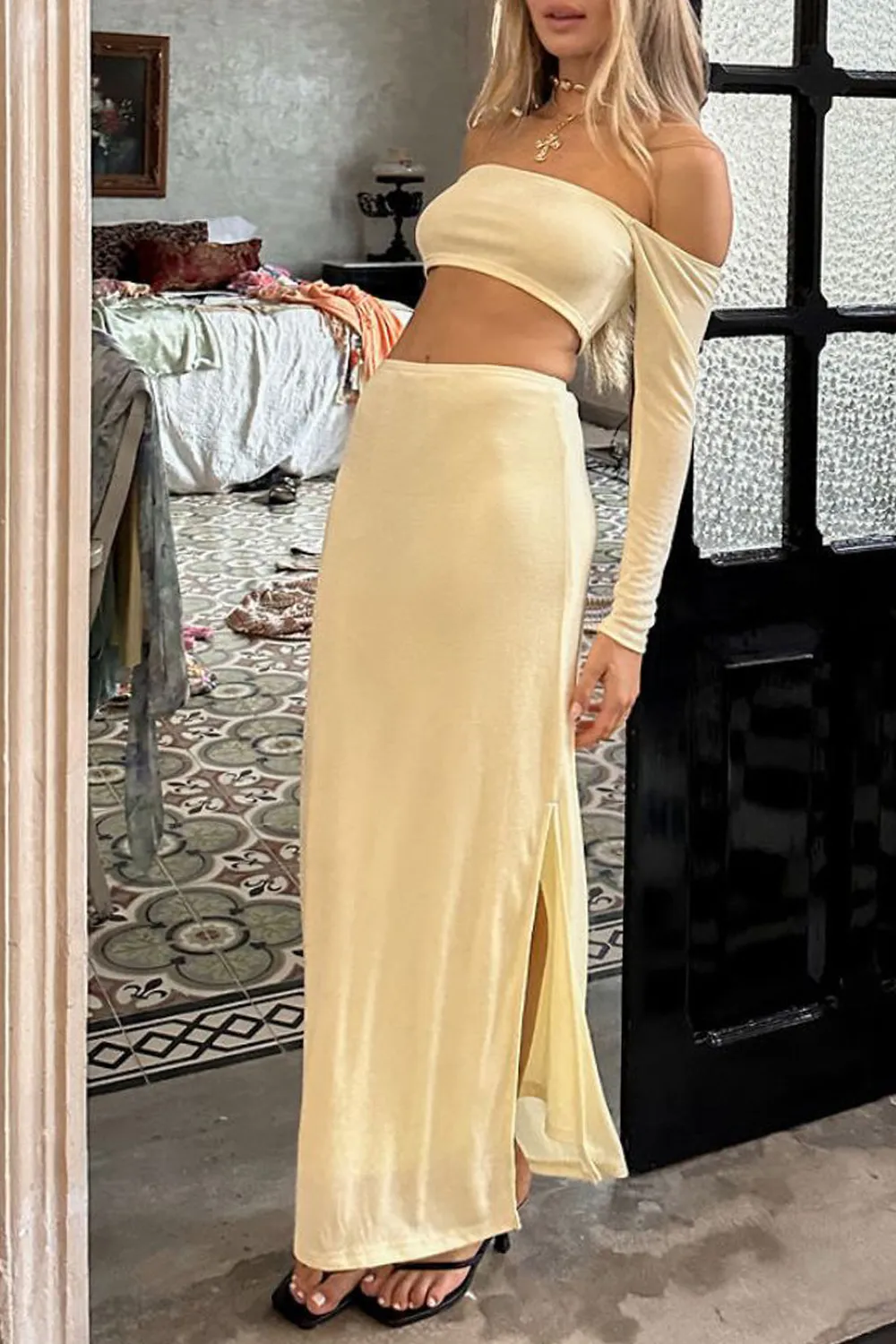 Baby Yellow Long Sleeve Crop Top