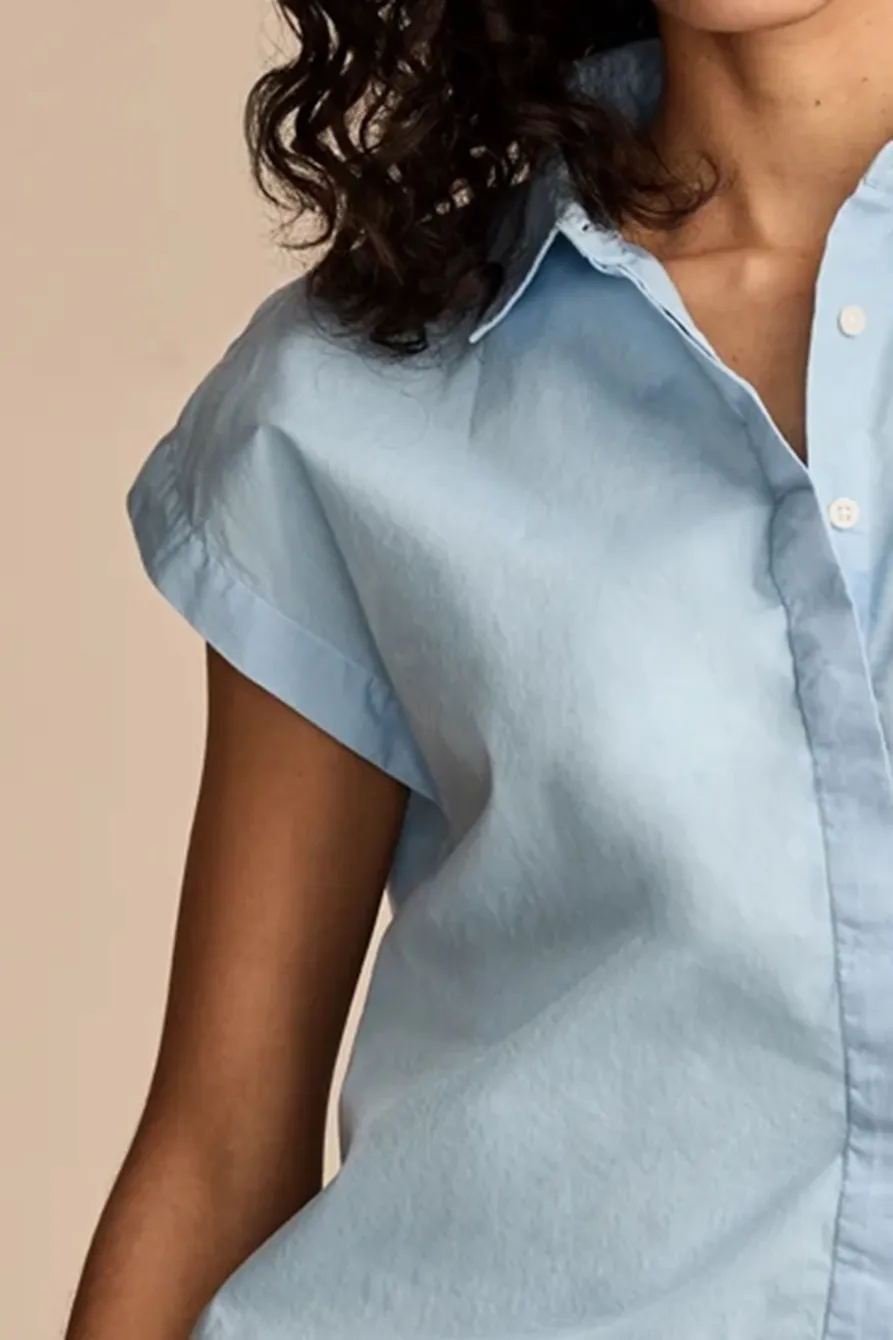 Placid Blue Sleeveless Tunic Buttondown