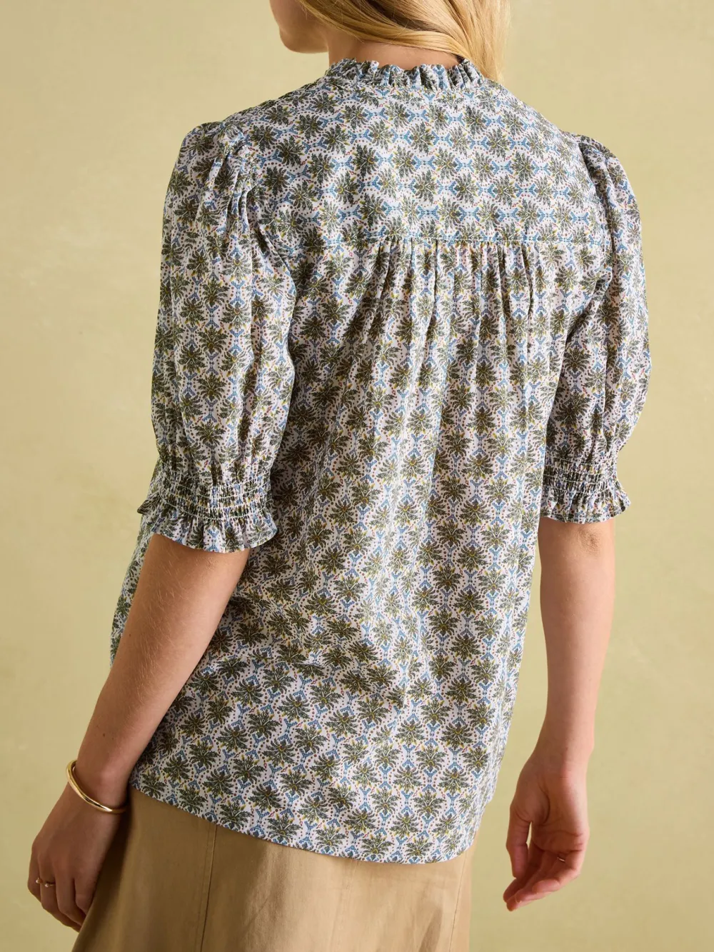 Blue Frill Neck Smocked Blouse