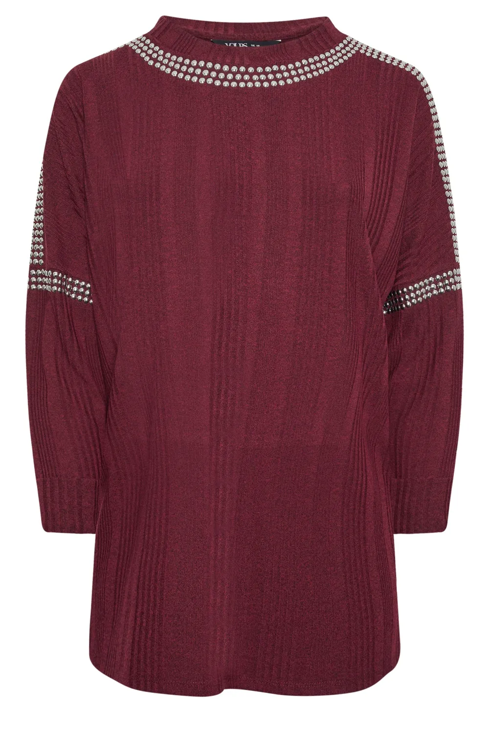 YOURS Curve Grey Stud Neckline Embellished Jumper