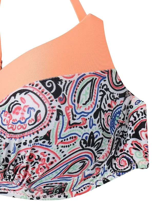 Women's Swimwear Bikini 2 Piece Normal Swimsuit Push Up Sexy Geometric Multicolor Yellow Pink Blue Orange V Wire Bathing Suits Sexy Cute Sexy