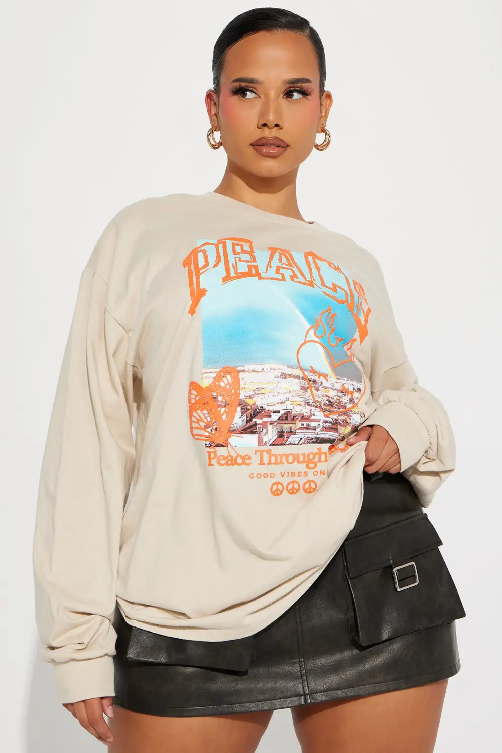 Peace Over Chaos Long Sleeve Tee - Sand