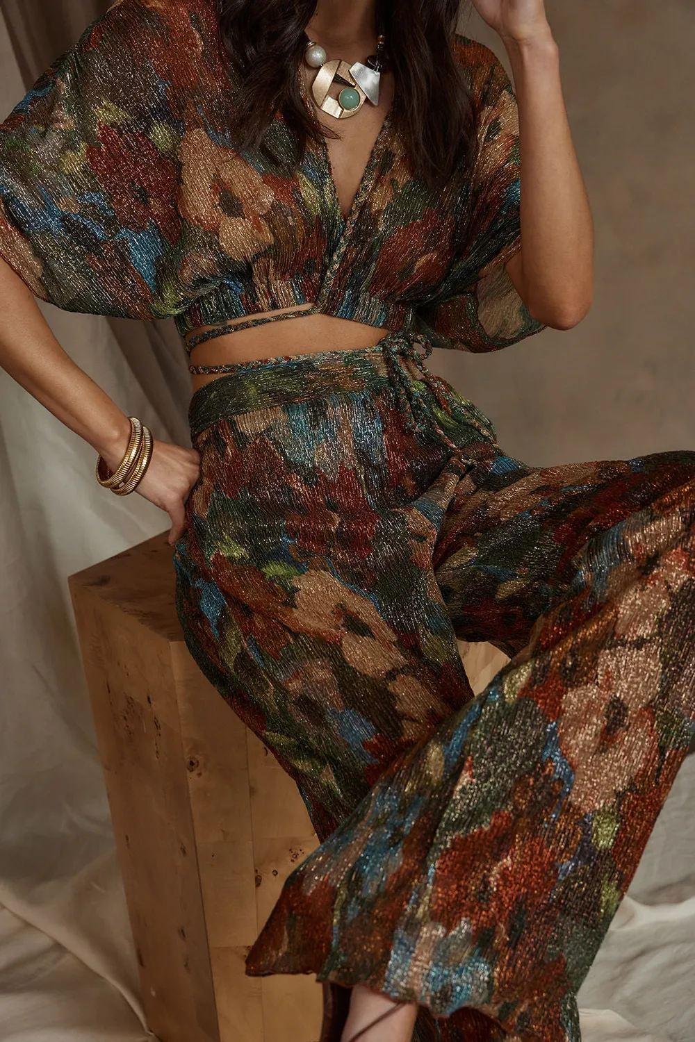 Multicolor Metallic Floral Pant