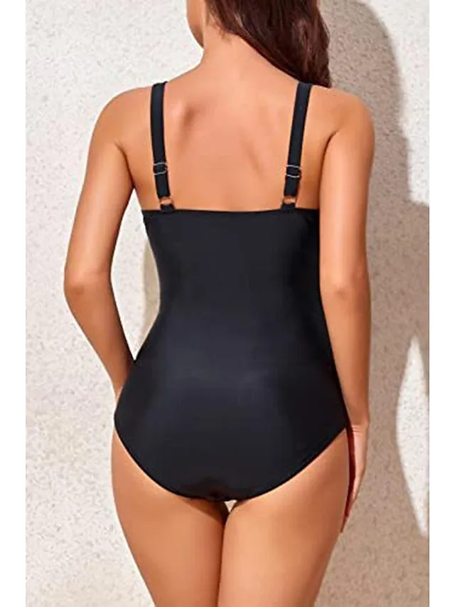 Women's Swimwear One Piece Normal Swimsuit Ruched Plain Beach Wear Holiday Bathing Suits