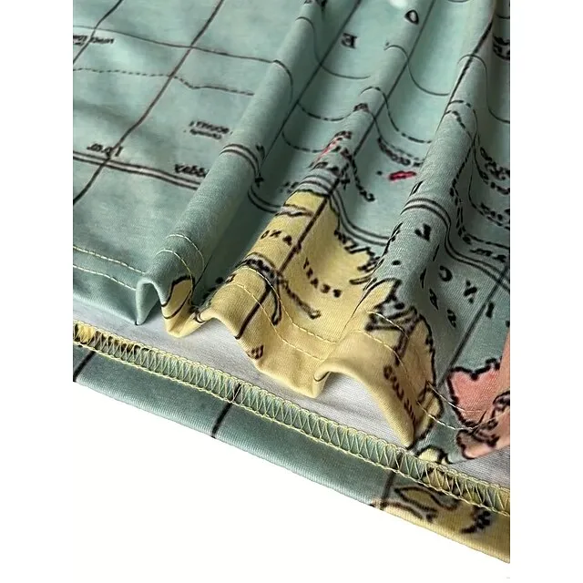 Women's T shirt Tee Blouse Graphic World Map Multi Color pea green Blue Purple Print Short Sleeve Street Daily Basic Modern V Neck Regular Fit T-shirt Sleeve Summer