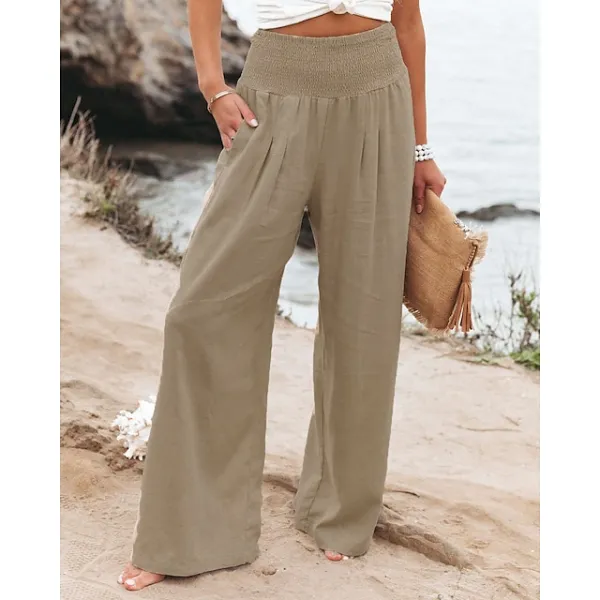 Women‘s Casual Fashion Culottes Wide Leg Chinos Wide Leg Side Pockets Cotton Linen Full Length Pants Casual Weekend Micro-elastic Chinese Style Comfort Mid Waist White Black Khaki S M L XL XXL