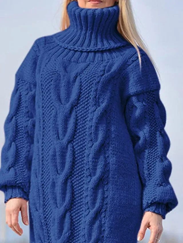 Women's Sweater Dress Jumper Dress Winter Dress Long Dress Maxi Dress Knitwear Warm Fashion Pure Color Outdoor Daily Vacation Going out Turtleneck Long Sleeve 2023 Loose Fit Red Blue S M L XL XXL 3XL