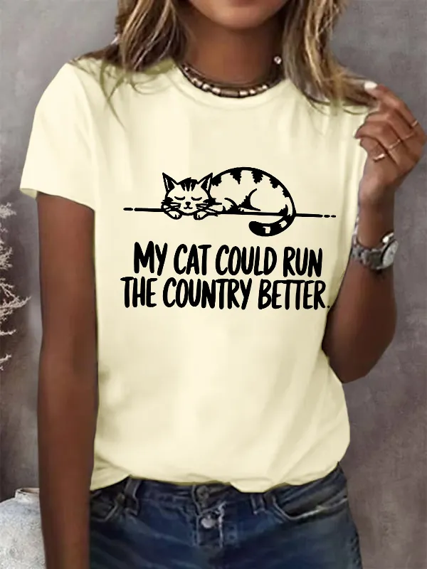 Women'S T-Shirt Womens Retro FDT My Cat Could Run The Country Better Faith Print T-Shirt