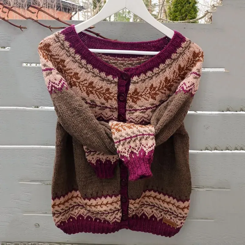 Vintage Ethnic Pattern Round Neck Long Sleeve Sweater Cardigan