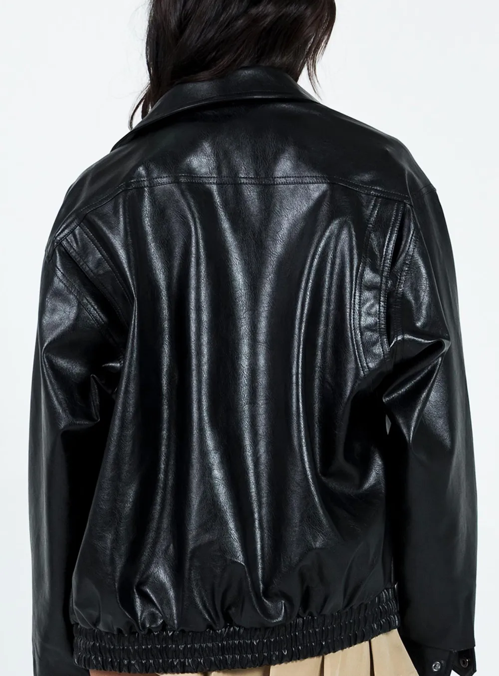 Satin Trim Faux Leather Jacket