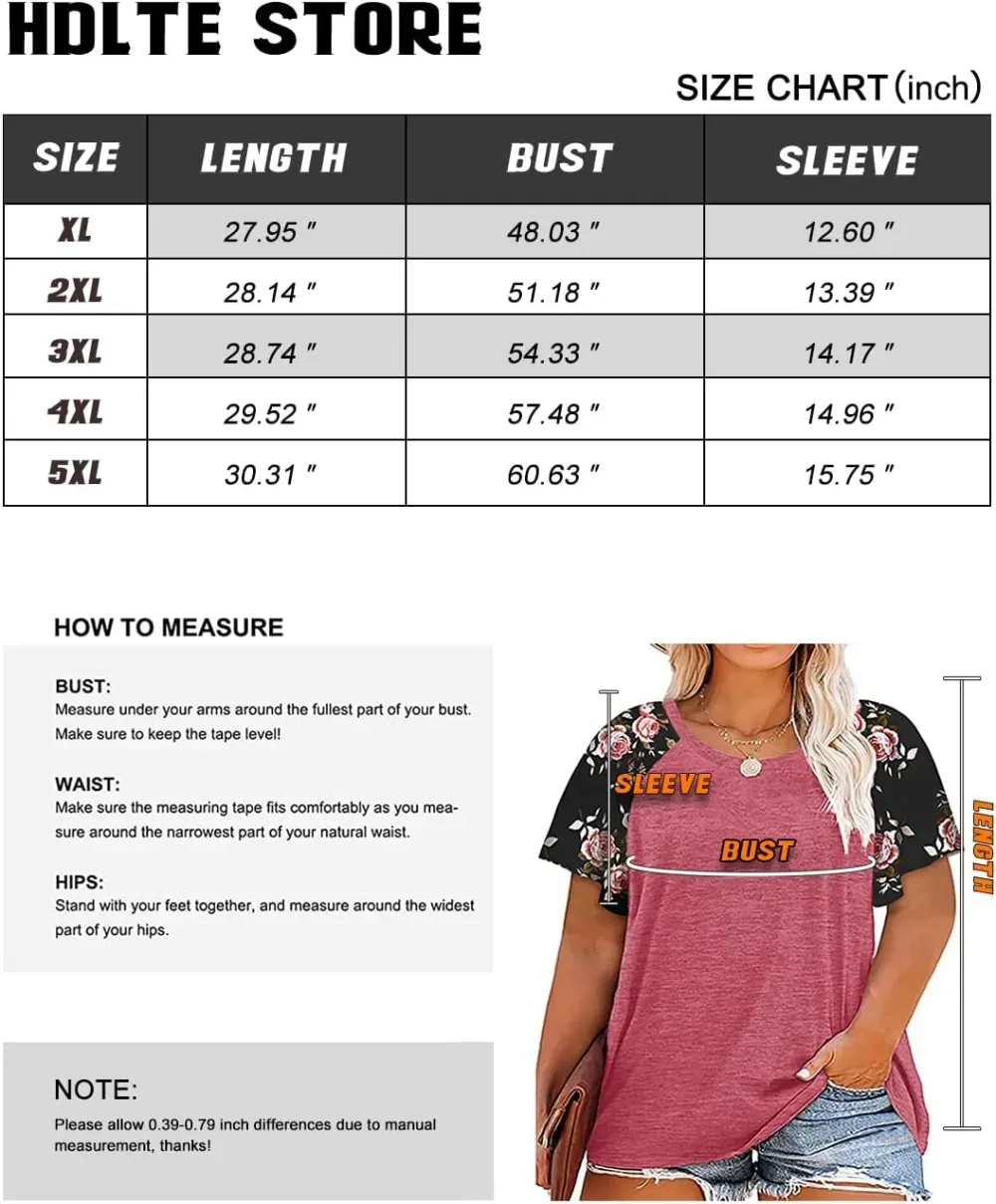 HDLTE Womens Plus Size Tops Floral Bell Sleeves Blouses Summer Crewneck Tunic Loose Casual T Shirts