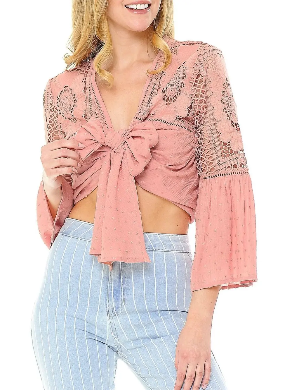 Mint Green Crochet - Detail Tie - Front Blouse