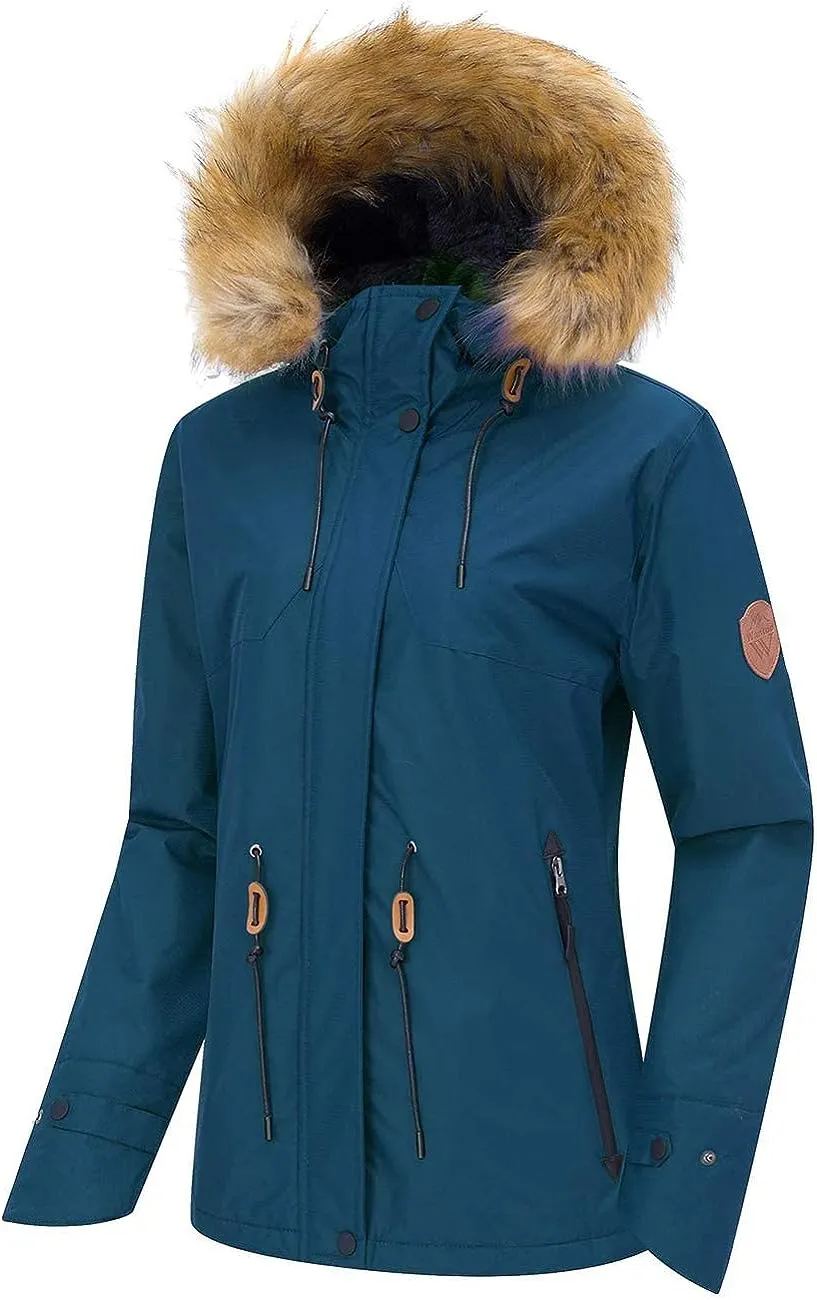 Women's Waterproof Ski Jacket Hooded Winter Snow Coat Mountain Snowboarding Jackets Insulated Fleece Parka