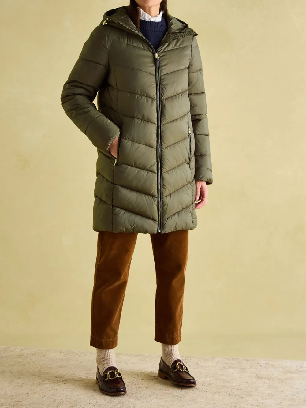 Mid Length Green Showerproof Padded Coat