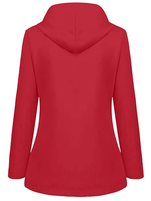 Women's Winter Coat Hoodie Jacket Windproof Warm Street Sport Daily Wear Vacation Button Pocket Drawstring with Pockets Single Breasted Hoodie Fashion Daily Plush Street Style Solid Color Regular Fit