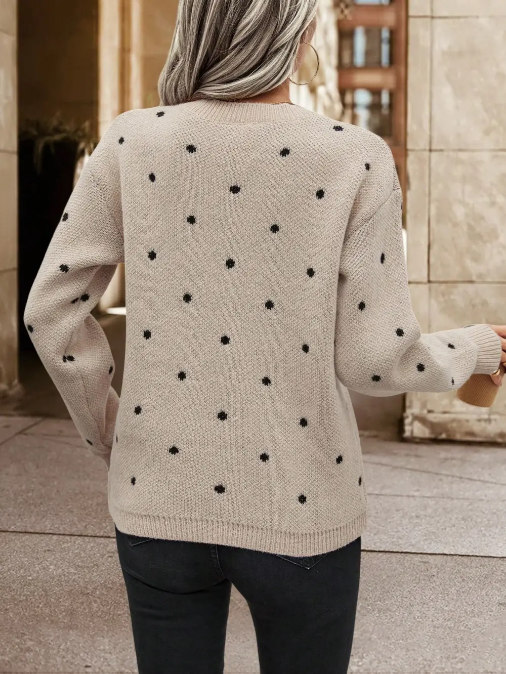 Polka Dot Pattern Drop Shoulder Sweater