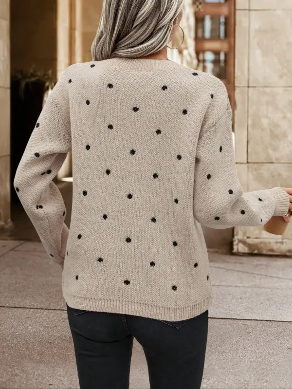 Polka Dot Pattern Drop Shoulder Sweater