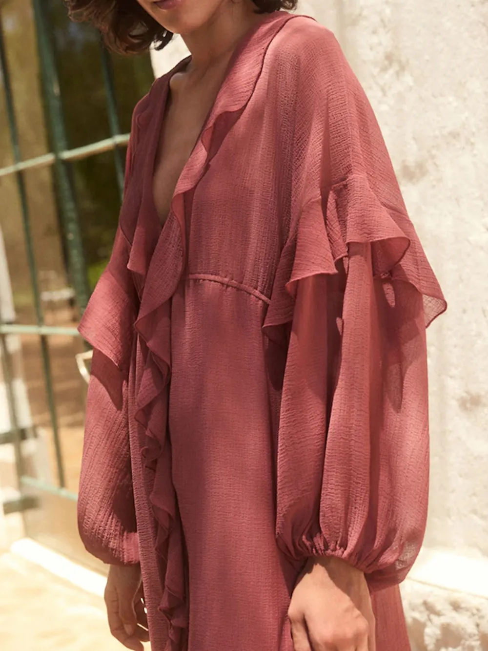 Pink Light And Elegant Dress With Lotus Leaf Hem