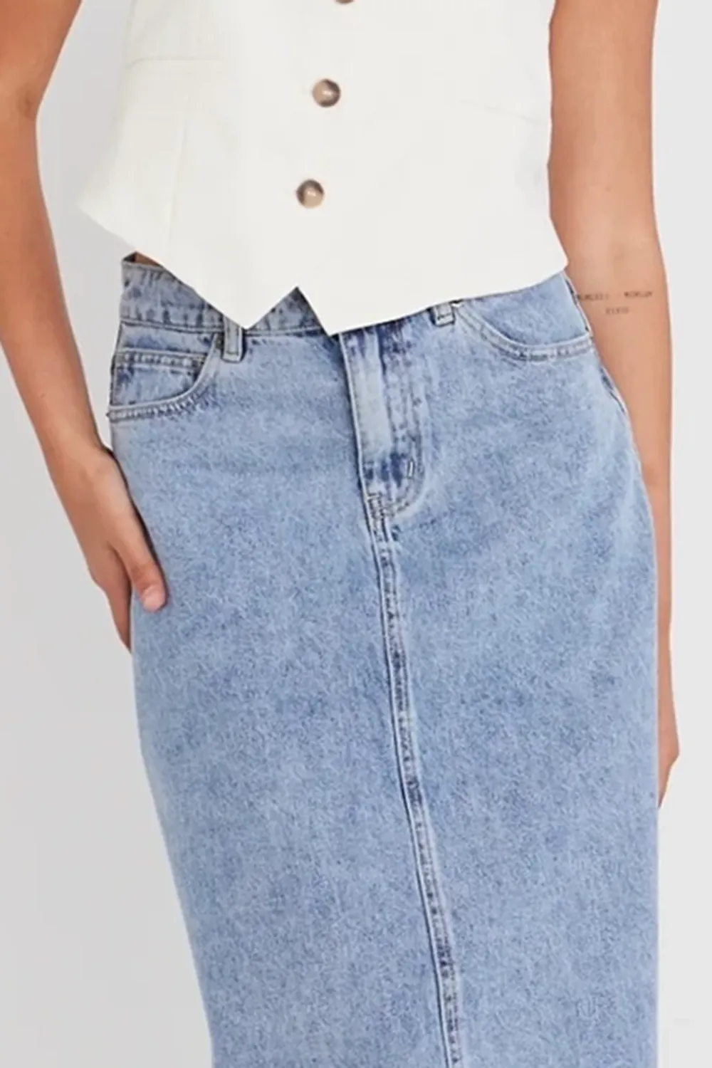 Vintage Blue Denim Midi Skirt