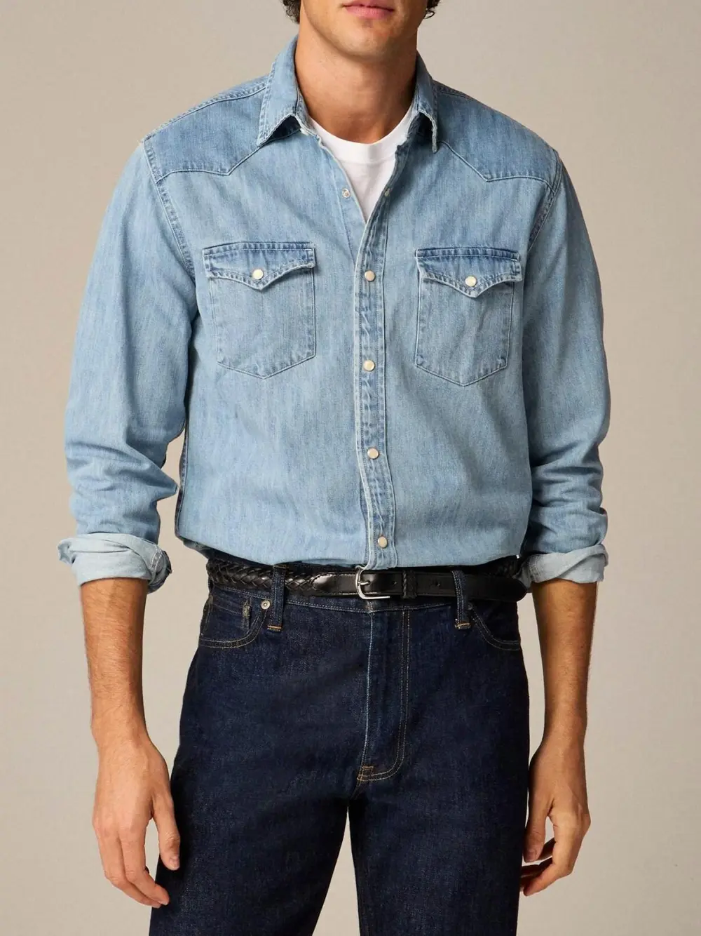 Light Blue Cotton Washed Denim Long Sleeve Shirt