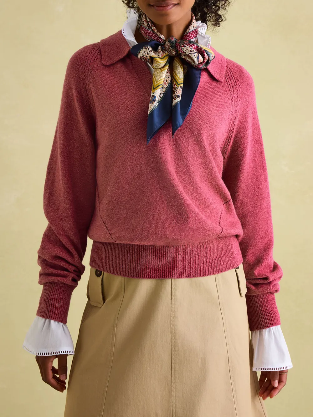 V Neck Stripe Jumper with Collar