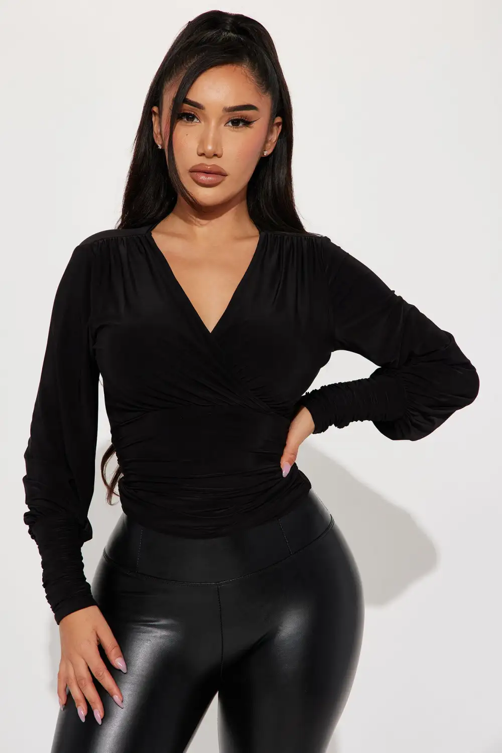 Samantha Surplice Top - Black