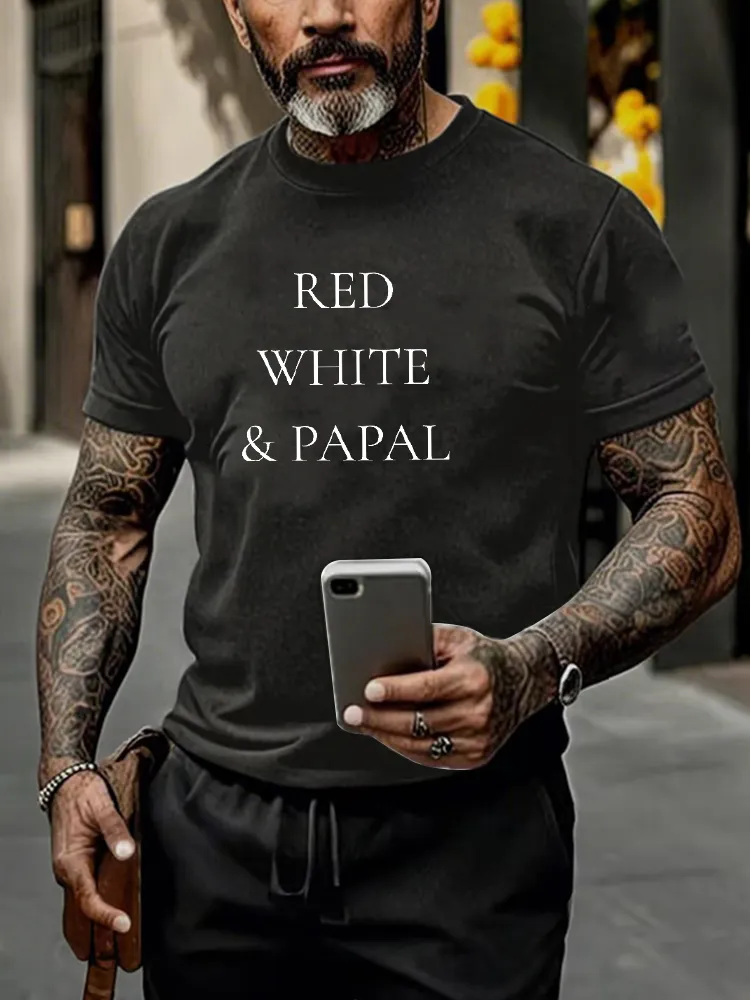 Men'S Red White And Papal Printed T-Shirt