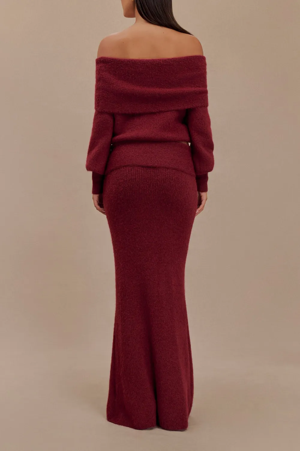 Skinny Knit Maxi Skirt With Overlay