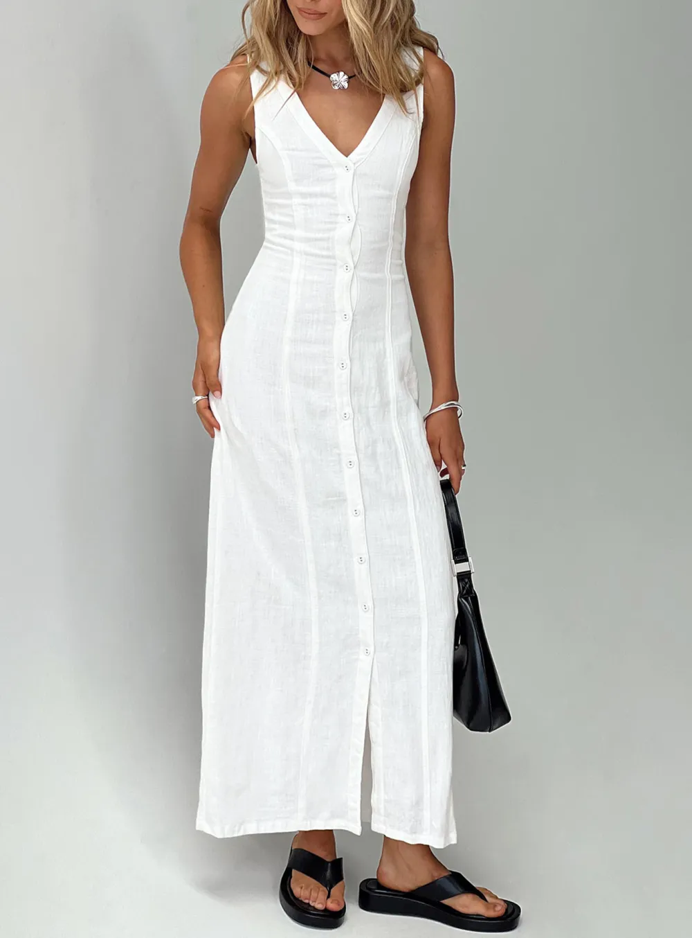 Button Front Sleeveless Maxi Dress