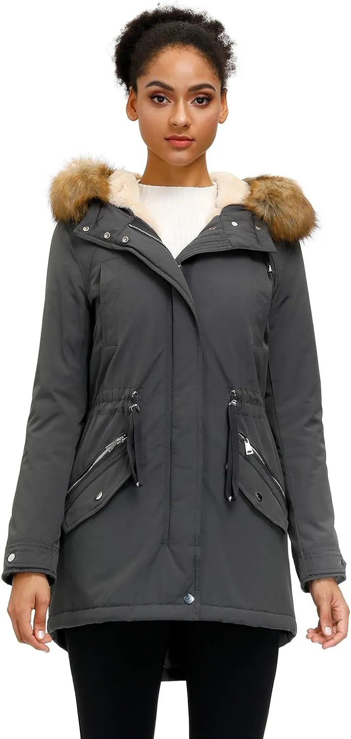 Women's Winter Coats Fleece Lined Parka Jacket Hooded Long Winter Warm Parka Coat with Pockets