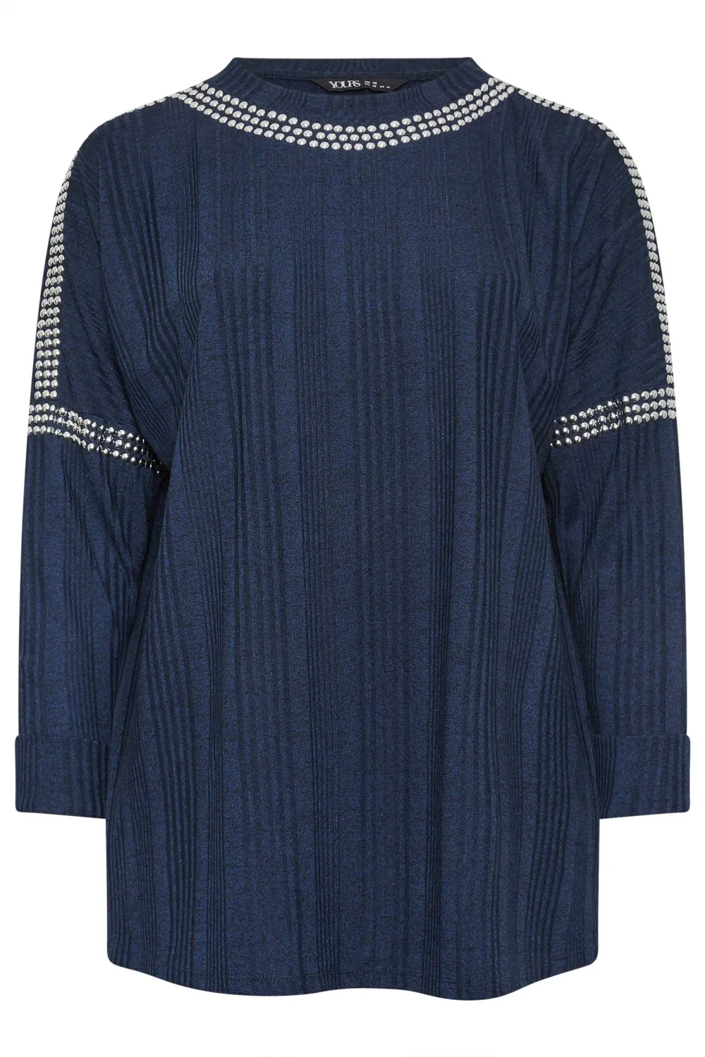 YOURS LUXURY Curve Navy Blue Stud Neckline Embellished Jumper