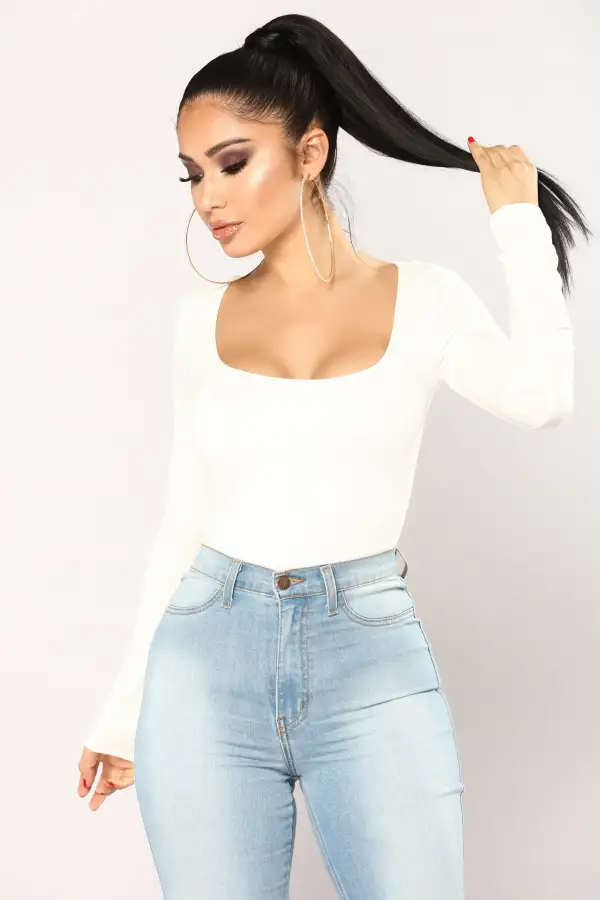 Anything But Square Long Sleeve Bodysuit - Ivory