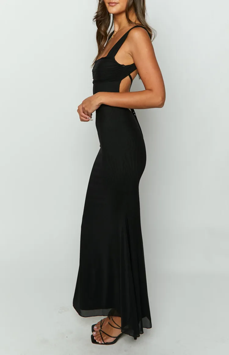Square Neck Black Sleeveless Maxi Dress