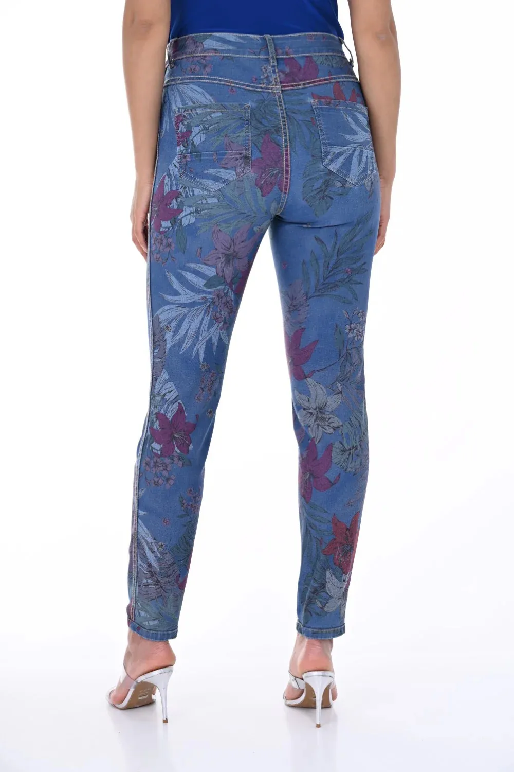 Blue Floral Print Skinny Jeans