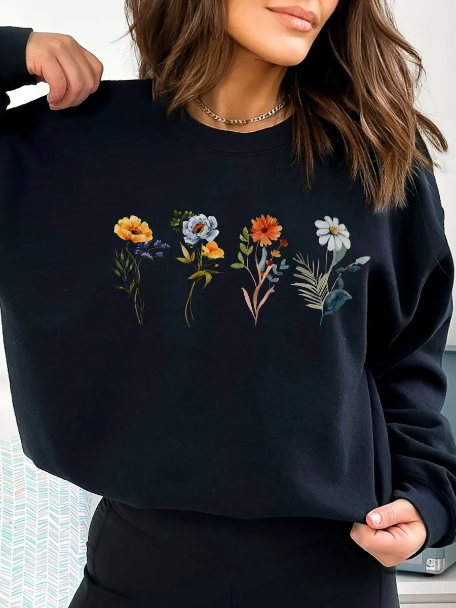 Botanical Floral Crew Neck Sweatshirt