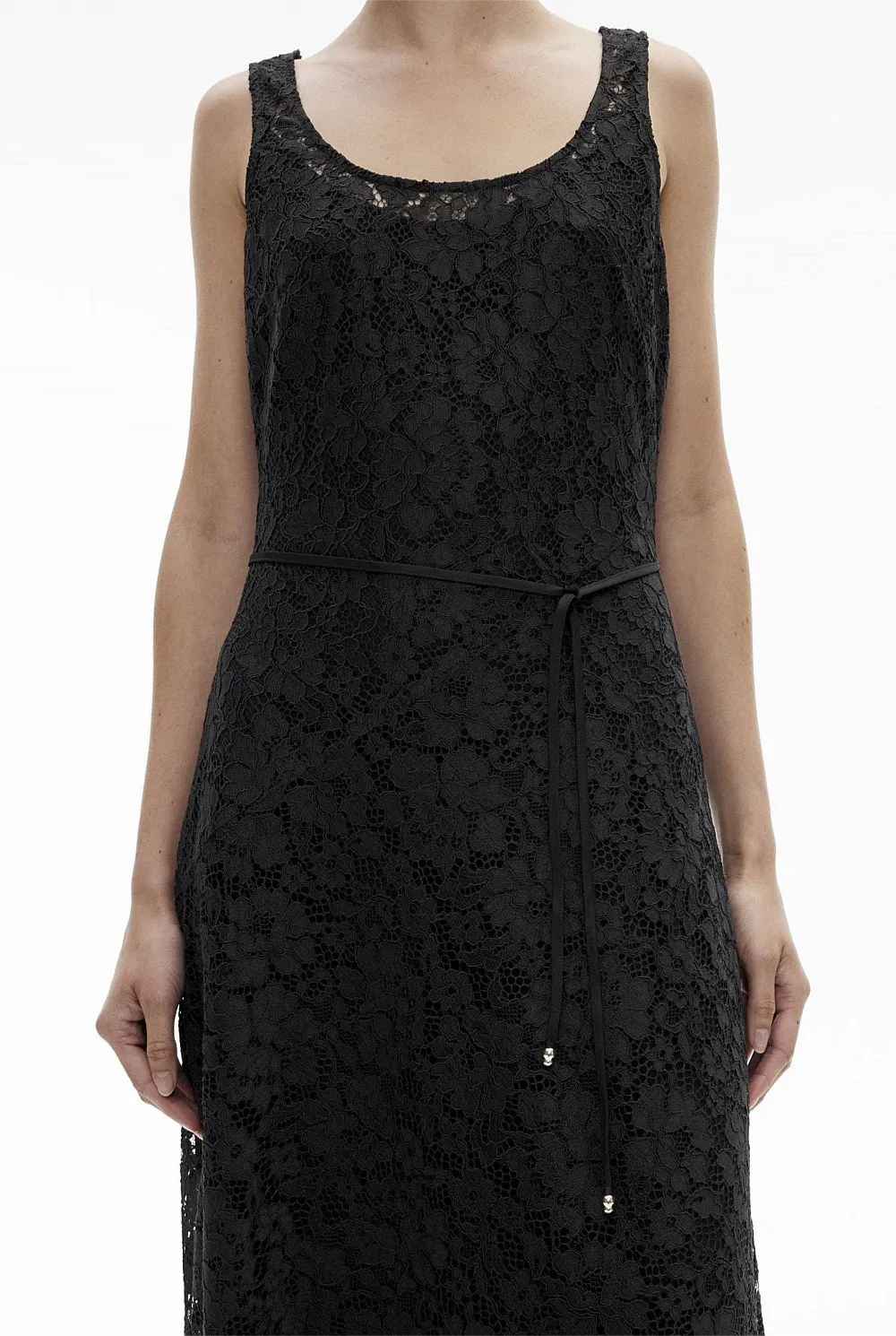 Round Neck Lace Cutout Long Dress