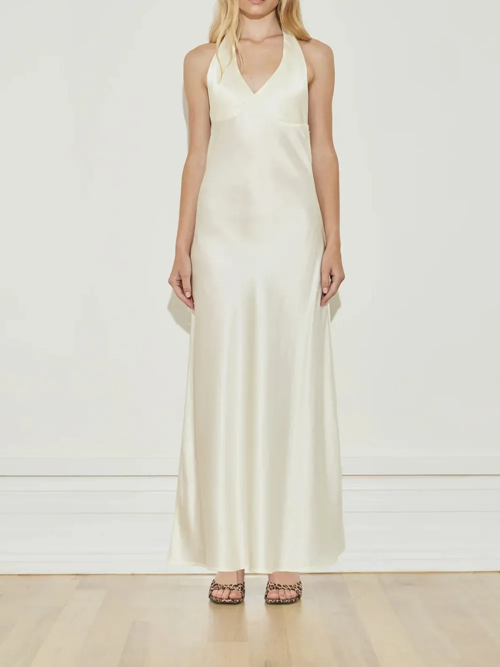 Casual Style V-neck Maxi Dress Cream