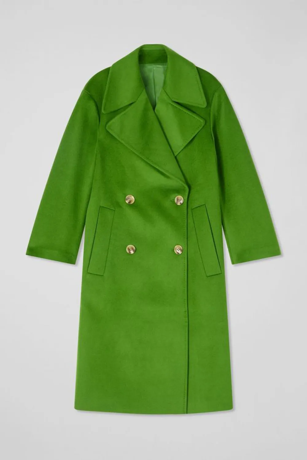 Green Double Breasted Long Wool Coat