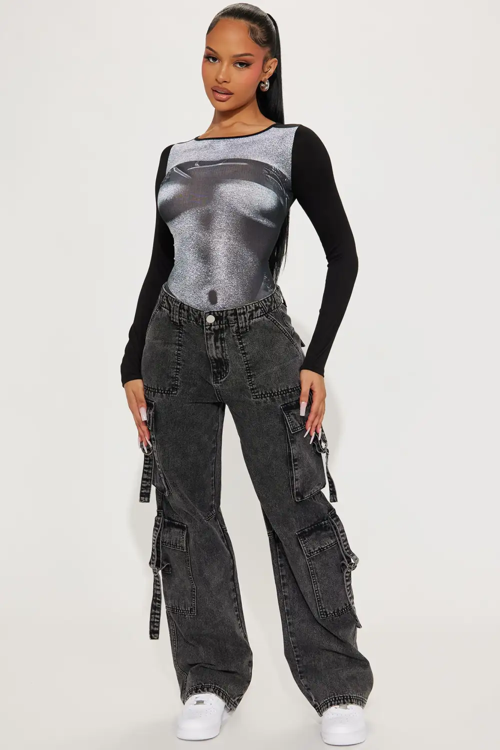 Simple Pleasures Long Sleeve Bodysuit - Black/combo