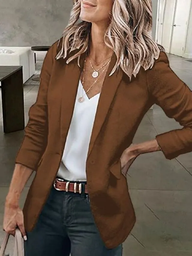 Women's Casual Blazers Clean Fit Fall Open Front Long Sleeve Work Office Jackets Coat claret Dark Grey White Black Blue Traditional / Classic Daily Buttoned Front Turndown Regular Fit S M L XL XXL