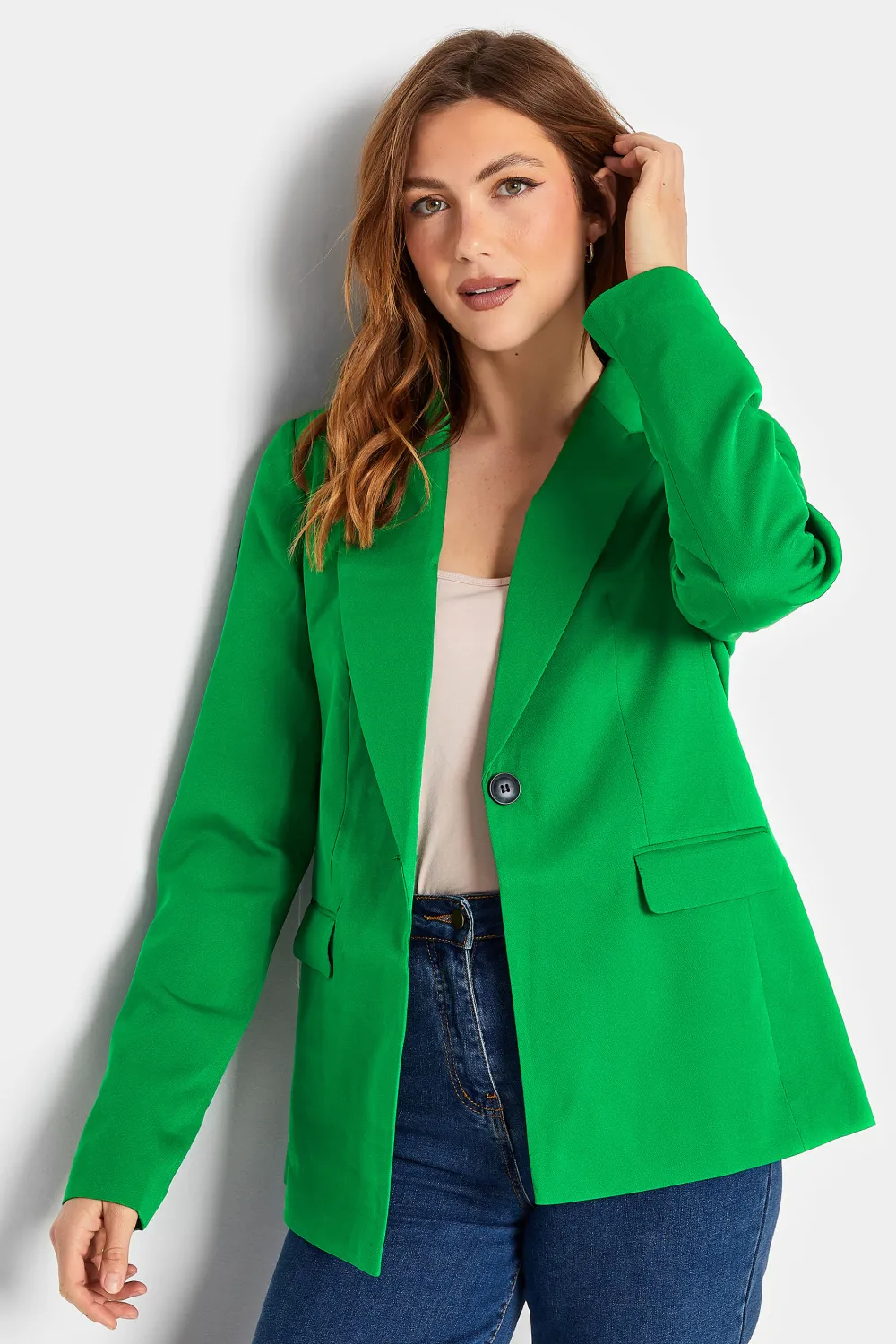 LTS Tall Bright Green Scuba Crepe Blazer