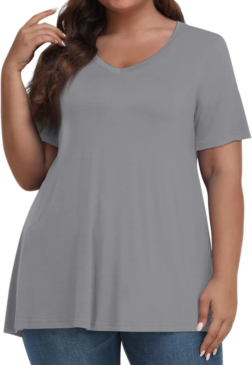 Plus Size Tops for Women Dressy Short Sleeve V Neck Shirts for Women Summer Tops for Women 2024 Floral Print Top